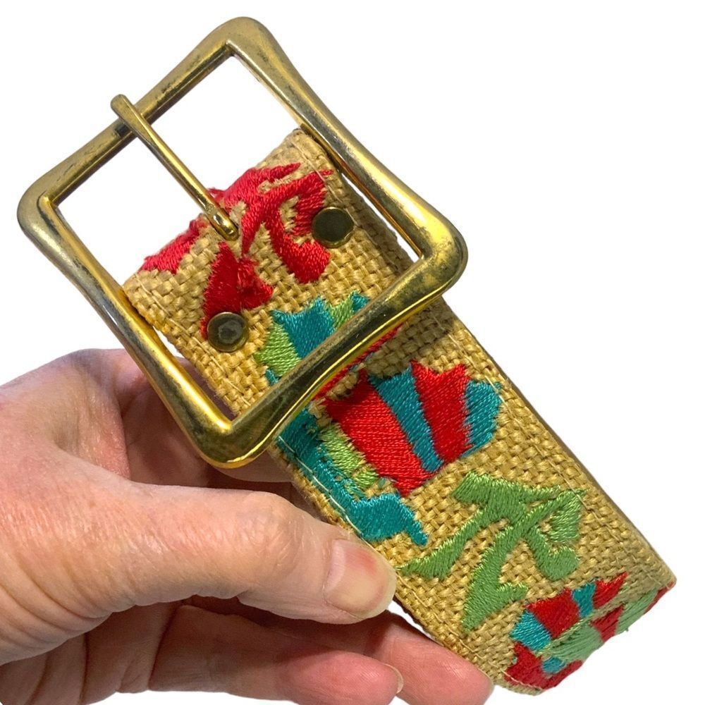 Embroidered Unique Asian Themed Tan Multi-Color Belt - Picture 2 of 10
